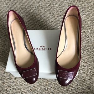 EUC Coach Crimson Leather Wedge Heels